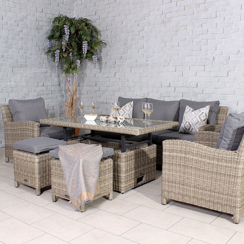 WENTWORTH 7 Seater 6 Piece Sofa Dining Set with Adjustable Height Table